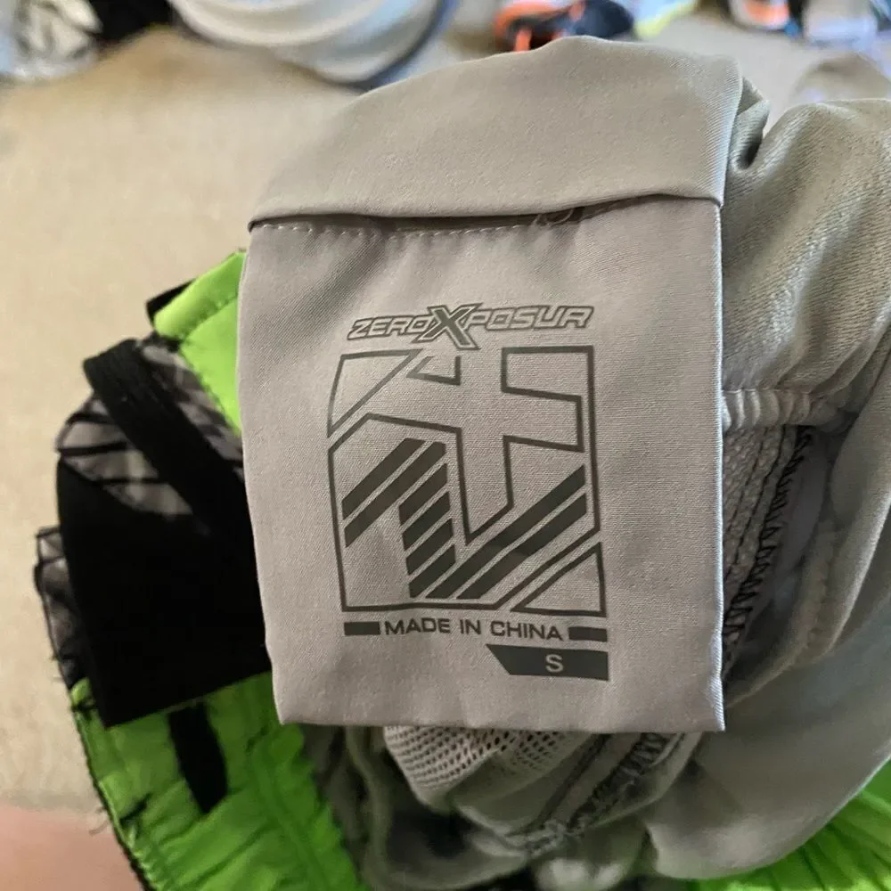 Mens Gray and Green Zeroxposur Swim Trunks